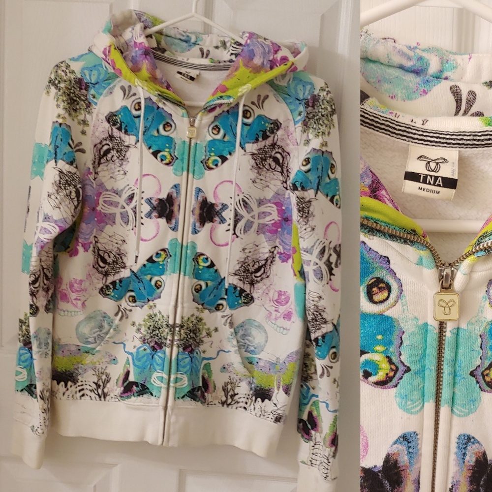 Aritzia TNA  butterfly logo front zip hoodie  M